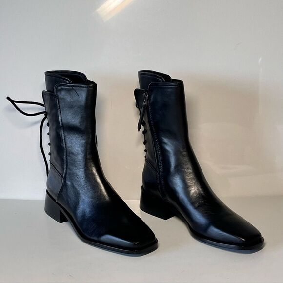 Sam Edelman Tana Leather Lace-Up Mid-Calf Boots - Picture 1 of 5